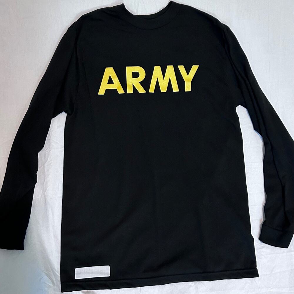 US ARMY APFU PT Fitness Long Sleeve Shirt Black And Gold Size Small